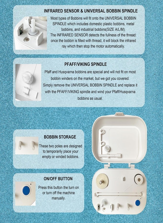 HimaPro Compact Electrical Bobbin Winder - Portable Automatic Bobbin Winder with USB-C Port and Cables - Compatible with All Major Bobbin Types Including Style A, M, L, Husqvarna, Class 15, 15J, 66 - Image 4